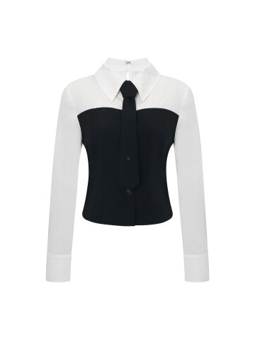 레이온 배색 투톤 크롭 셔츠 블라우스 