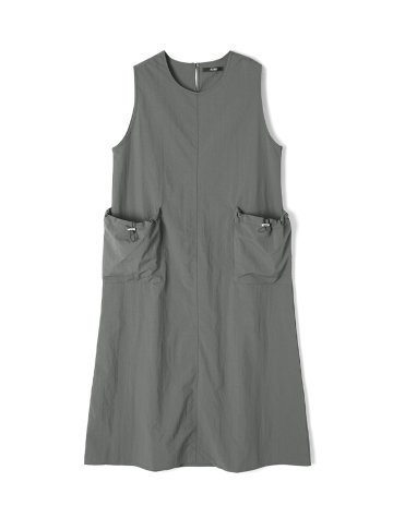 여성 슬리브리스 스트링 투포켓 원피스 (CH-GREY) (HB8OP50)