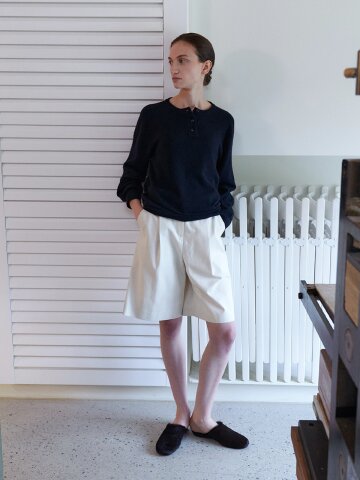 [1차] Front tuck bermuda cotton pants_CREAM