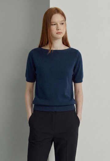 울 하프 슬리브 베이직 니트 