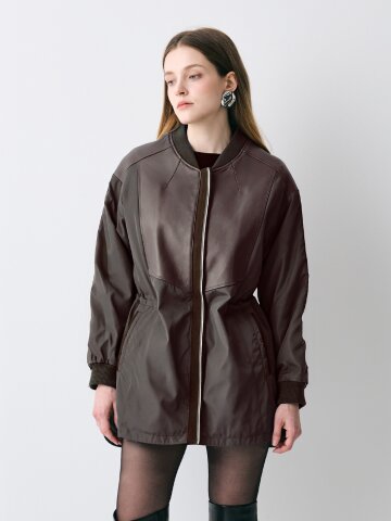 램스킨 배색 스트링 롱 자켓_KSJK250705