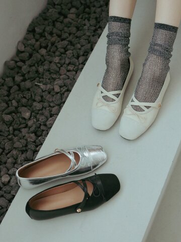 ljh073-7 Ribbon Point Mary Jane Flats - 3 Colors