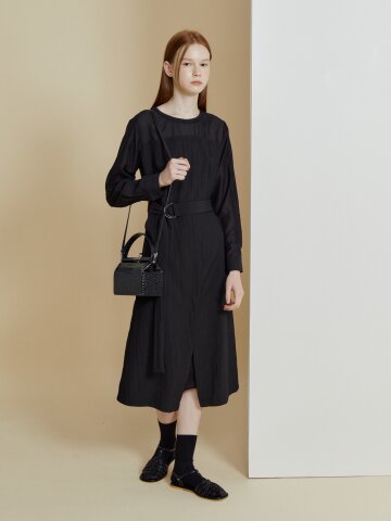 벨티드 배색 시스루 원피스 