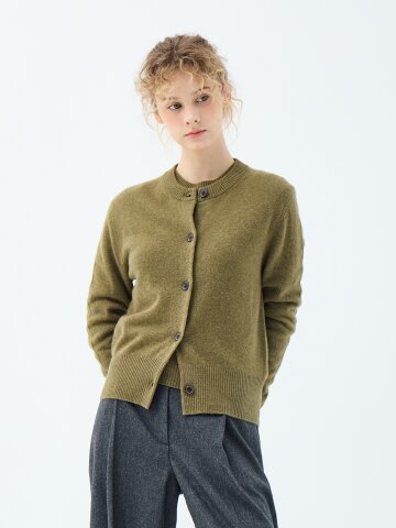 캐시미어 베이직 크루넥 헤더 가디건 (ZFKKCA00AC-OLIVE)