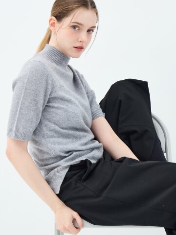 캐시미어 반팔 소매 란타나 모크넥 풀오버 (UFKKMN330C-M/GREY)