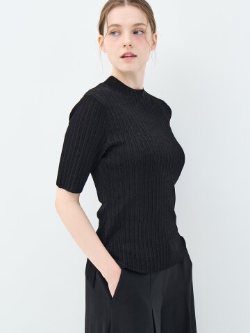글리터 베이직 반팔 스카비오사 모크넥 풀오버 (UFKKMN331N-BLACK)