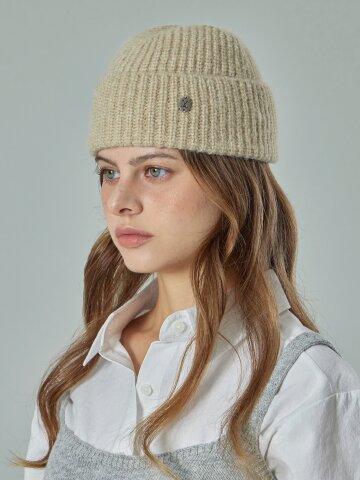 VA 커브드 오벌 메탈 워시드 비니 베이지