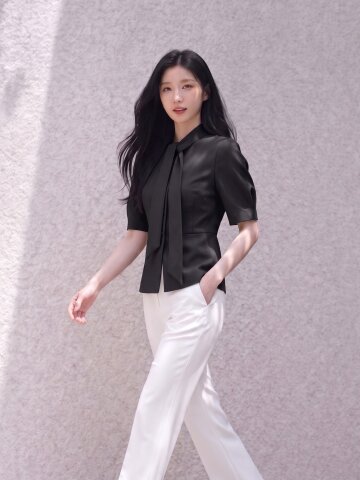 타이넥 볼륨 슬리브 블라우스 