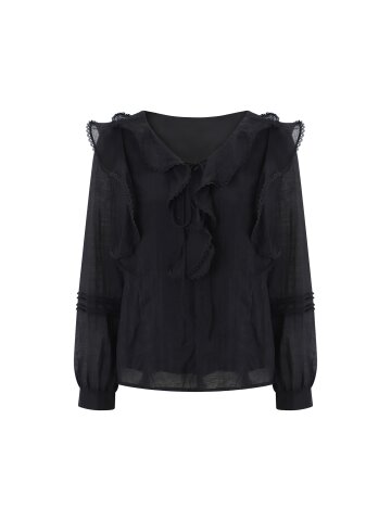 러플 브이넥 볼륨 블라우스 