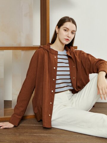 백 밴딩 후드 버튼 점퍼 