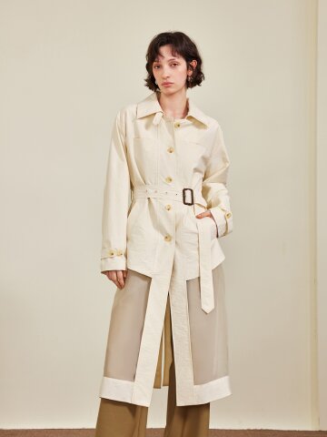 YY_Belt cinched waist mid-length coat