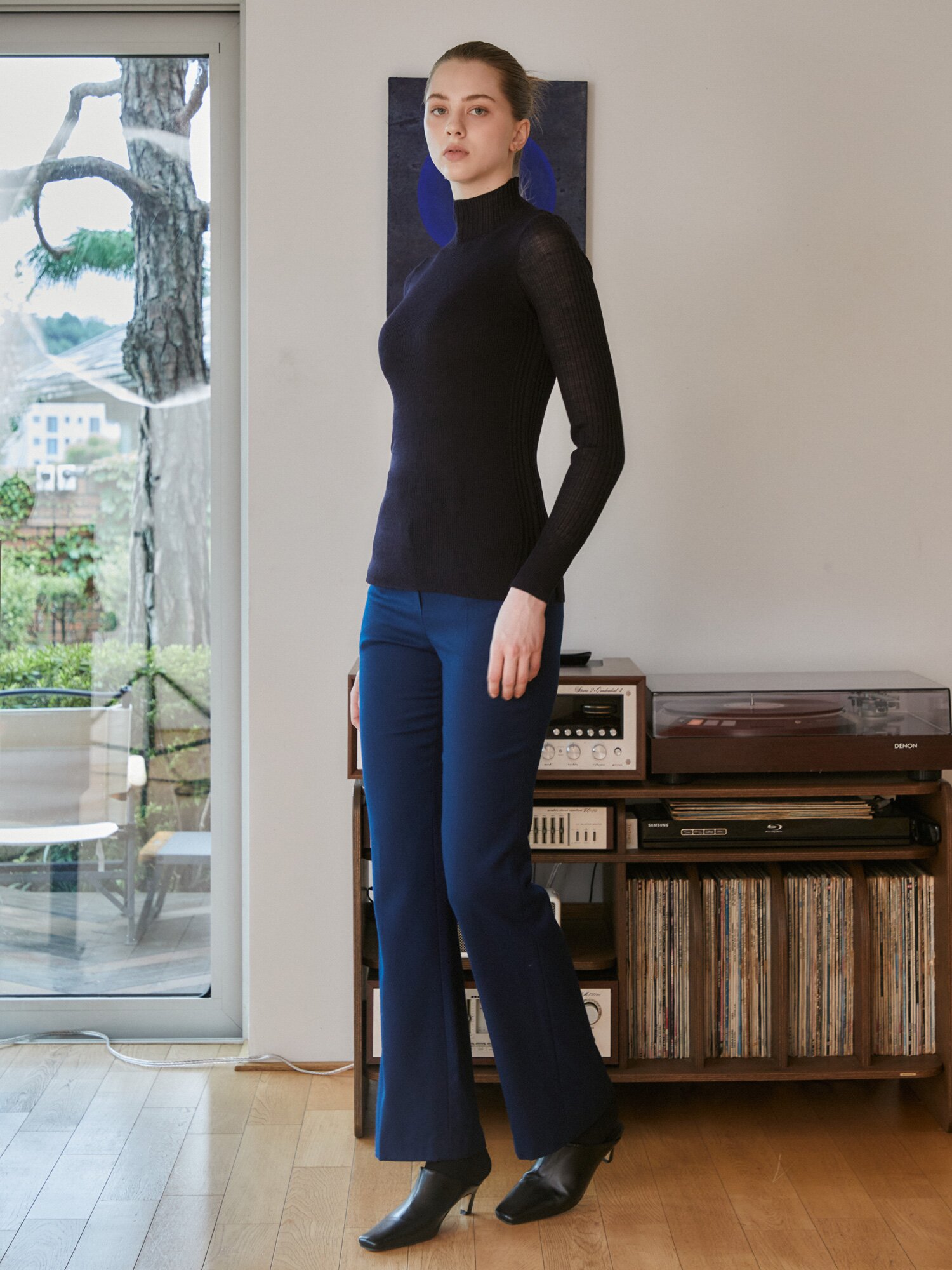 울 프릴넥 풀오버 니트 (NAVY)