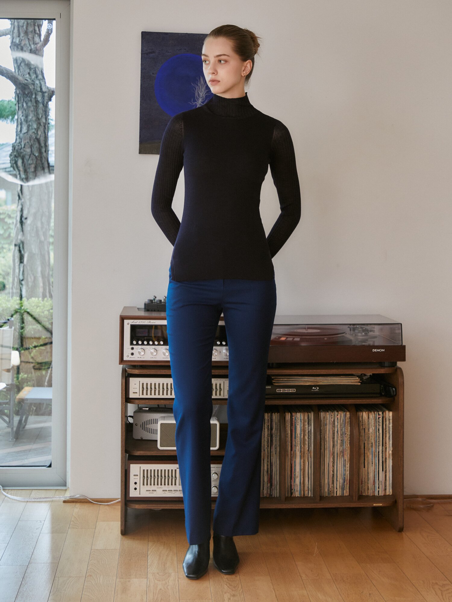 울 프릴넥 풀오버 니트 (NAVY)