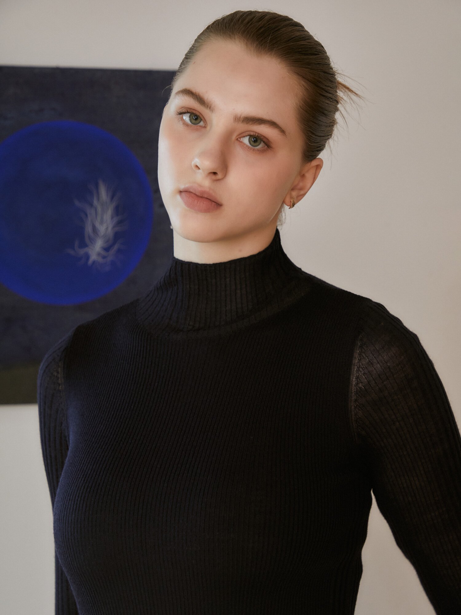 울 프릴넥 풀오버 니트 (NAVY)