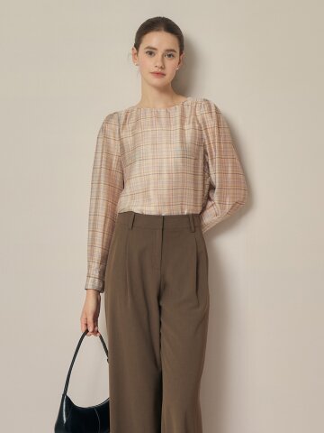 타이 스트랩 라운드넥 블라우스 