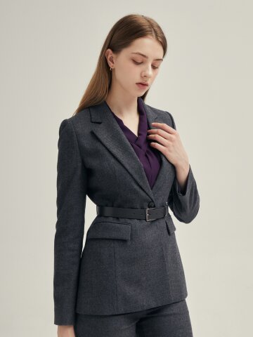 울 벨티드 싱글 원버튼 테일러드 재킷 