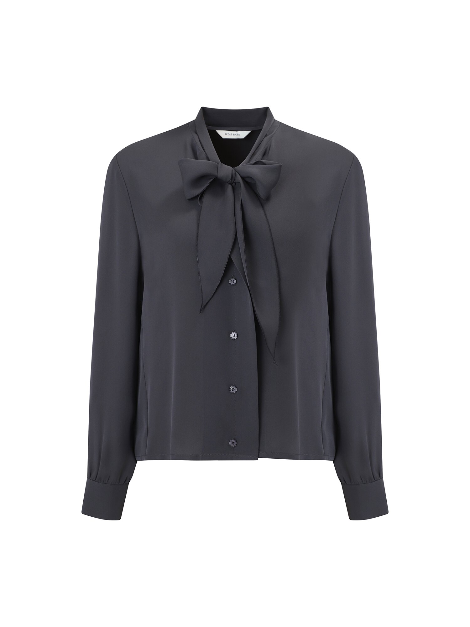 하이넥 타이 블라우스 (DARK GREY)