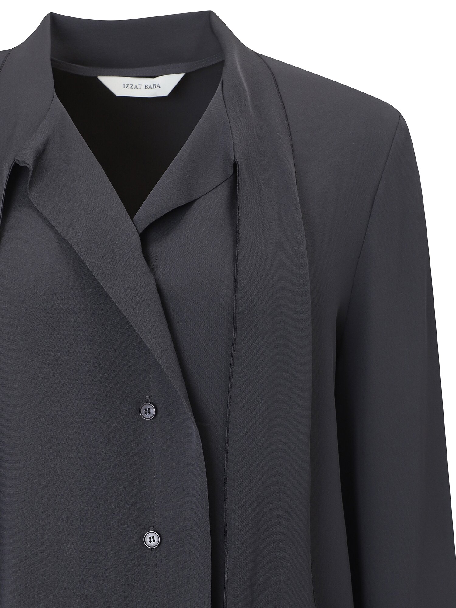 하이넥 타이 블라우스 (DARK GREY)