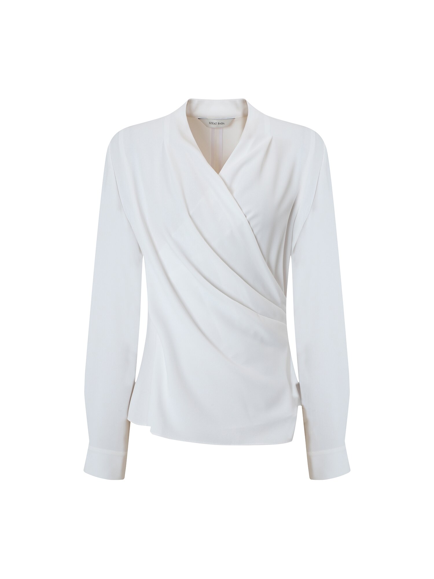 브이넥 스냅버튼 랩 블라우스 (WHITE)