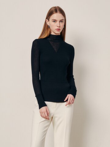 소프트 브이 시스루 텍스처 니트 