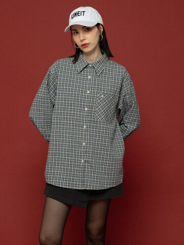 CHECK POCKET  OVER LONG SHIRTS NAVY