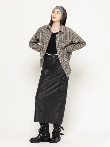 CHECK POCKET OVER LONG SHIRTS BROWN