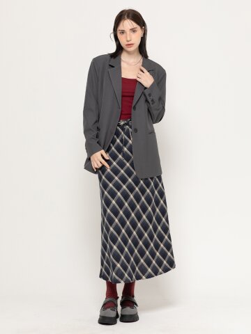DIA CHECK STRAP LONG SKIRT NAVY