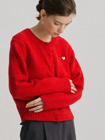 러브 캐시미어 울 라운드넥 니트 가디건_레드_S M 