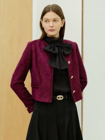 코튼 블렌드 메탈릭 크롭 트위드 재킷 