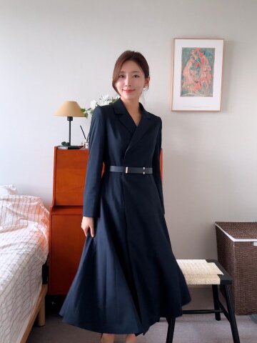 스트라이프 더블 브레스티드 원피스 
