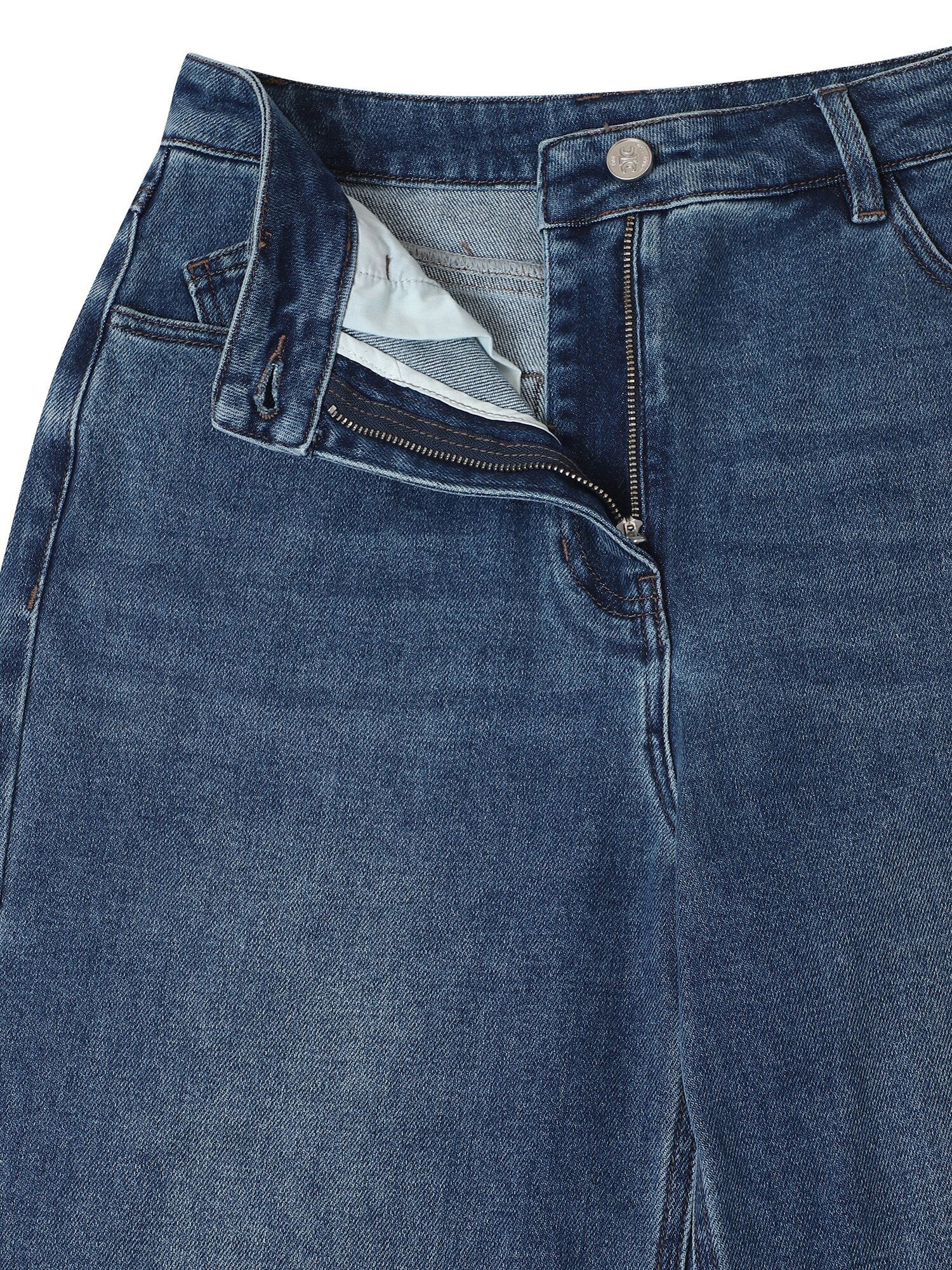 코튼 블렌드 워싱 와이드핏 데님팬츠 (BLUE)