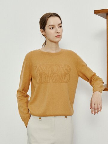 울 100% 로고 라운드넥 풀오버 니트 