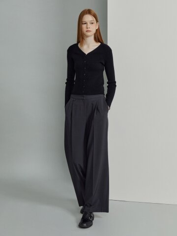 레터링 백 밴딩 와이드핏 슬랙스 