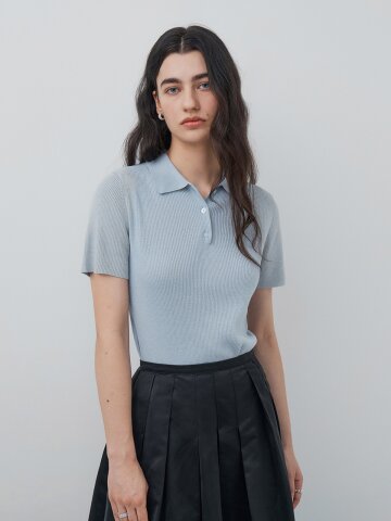 202508 METAL RING COLLAR KNIT - SKYBLUE