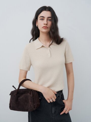 202508 METAL RING COLLAR KNIT - BEIGE