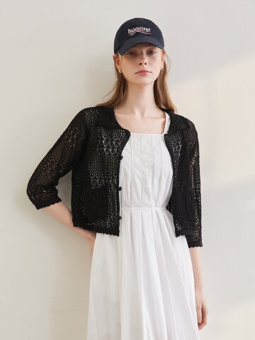 202507 CROCHET CARDIGAN - BLACK