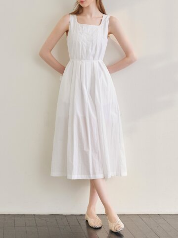 202507 PINTUCK DRESS - WHITE