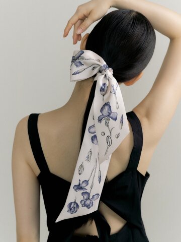 Iris Long Twilly Silk Scarf - Dark Blue