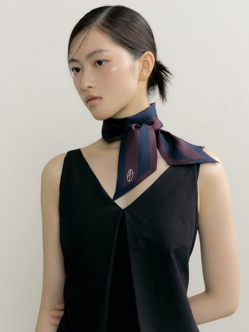 Frame Long Twilly Silk Scarf - Burgundy/Navy