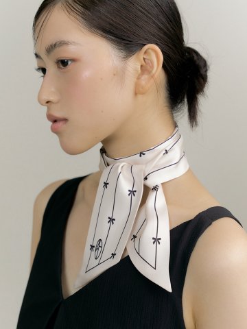 Ribbon Long Twilly Silk Scarf - Ivory
