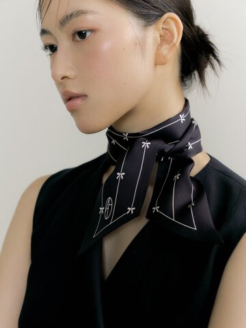 Ribbon Long Twilly Silk Scarf - Black