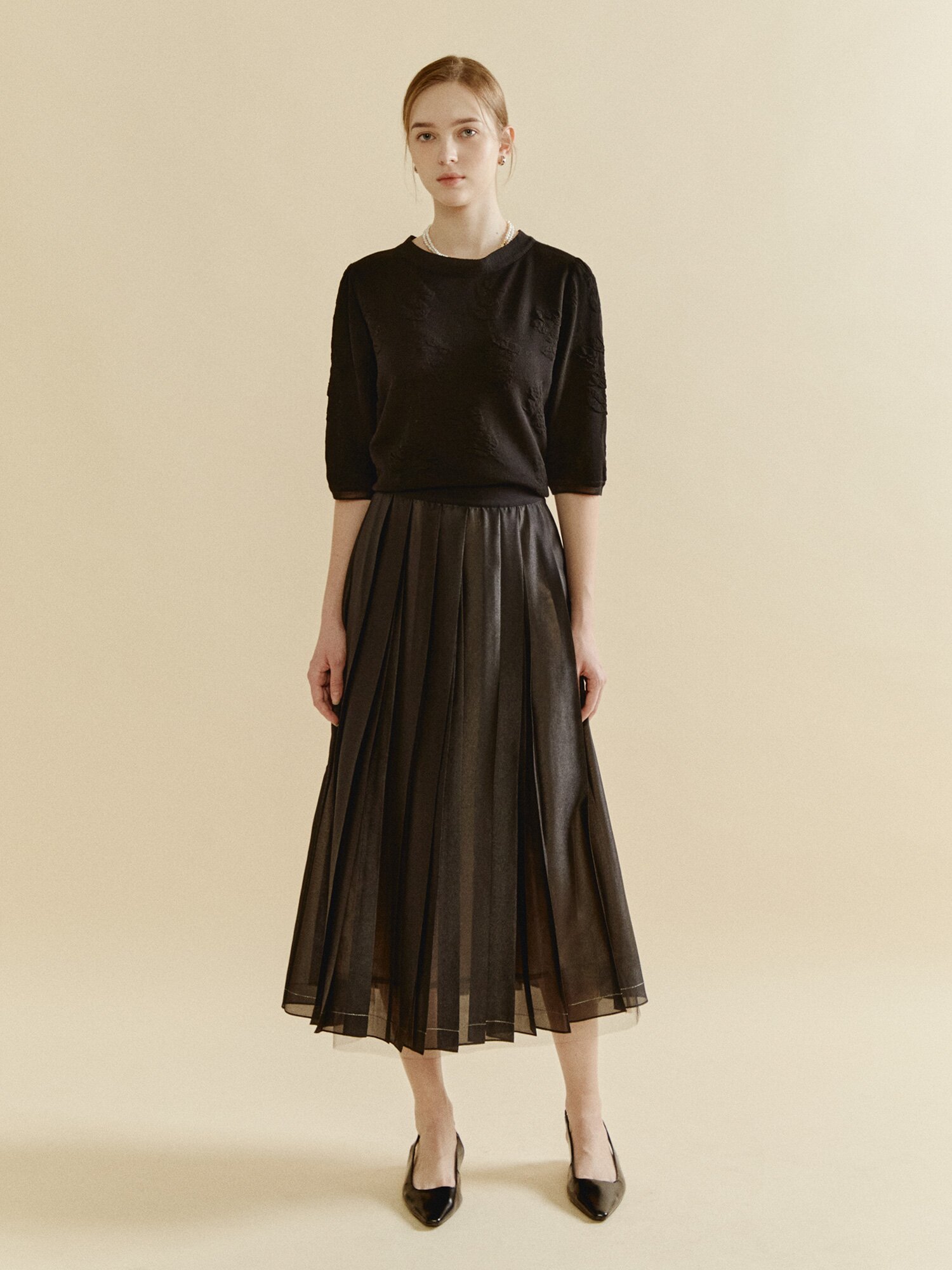 뮤트 쉬폰 플리츠 스커트 (BLACK)