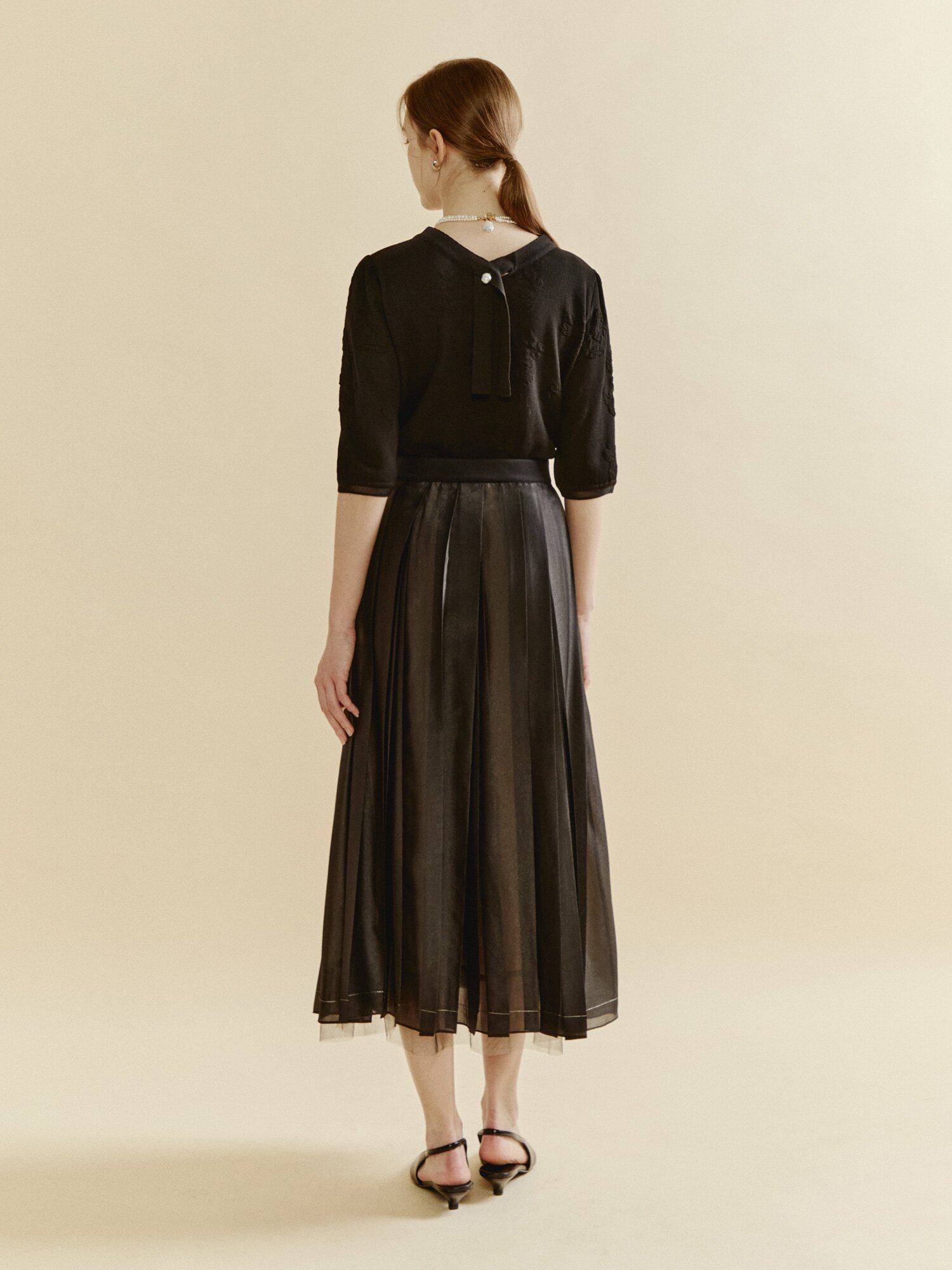 뮤트 쉬폰 플리츠 스커트 (BLACK)