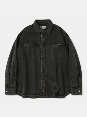 TRAJAN LABEL HIDDEN POCKET DENIM SHIRTS_GRAY JEAN