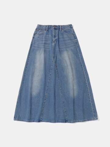 TRAJAN LABEL CATWASHED DENIM LONG SKIRTS_LIGHT JEAN