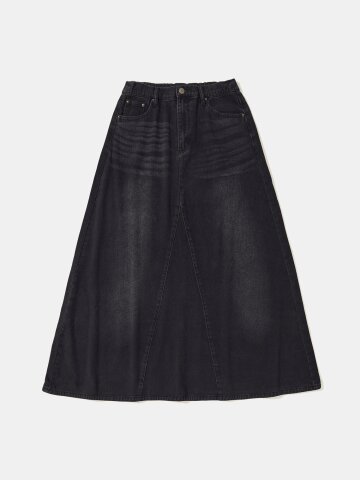 TRAJAN LABEL CATWASHED DENIM LONG SKIRTS_BLACK JEAN