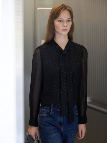 시스루 글리터 타이 블라우스 