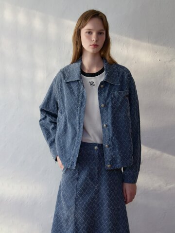 자카드 텍스처 버튼 데님 셋업 재킷 