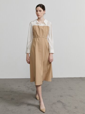 탑 레이어드 셔츠 칼라 원피스 