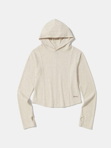 TINY SCRIPT SLIM CROP WOMEN HOODIE_OATMEAL